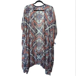 Xhilaration Multicolor Floral Semi Sheer Open Kimono Cover Up w Ties Size XL/XXL
